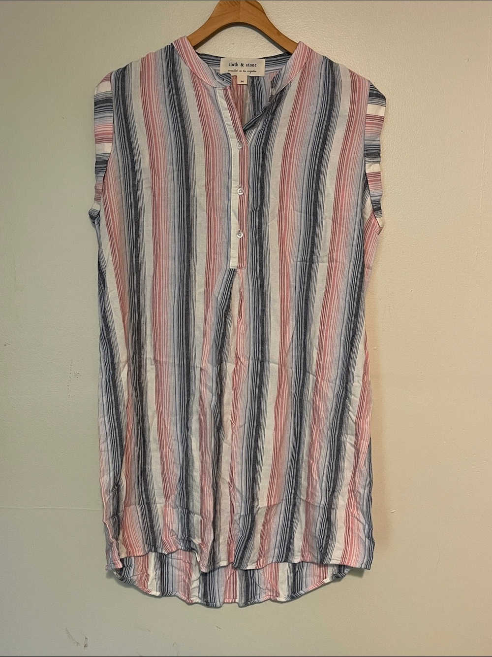 cloth & stone Sleeveless Striped dress in Pink, Navy & White